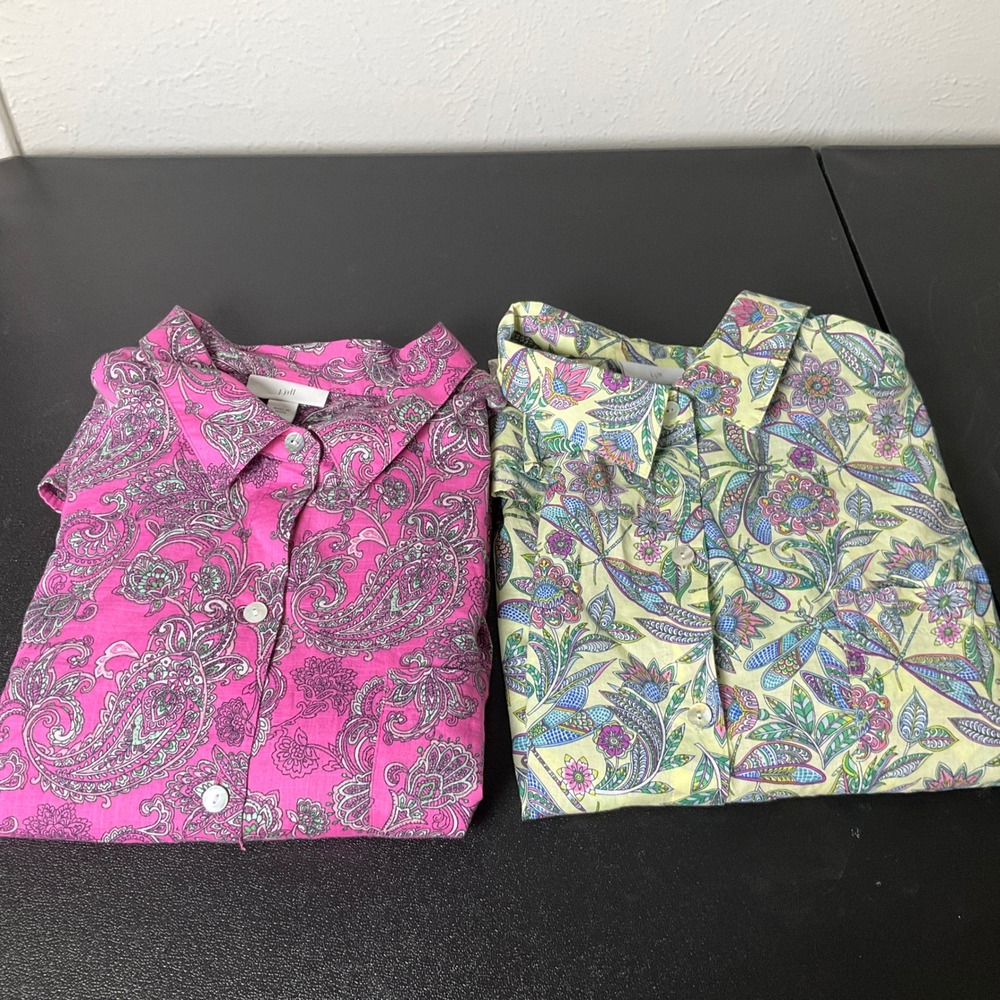 J. Jill Women's Button-Down Shirt Lot - Fuchsia Paisley and Light Yellow Floral
